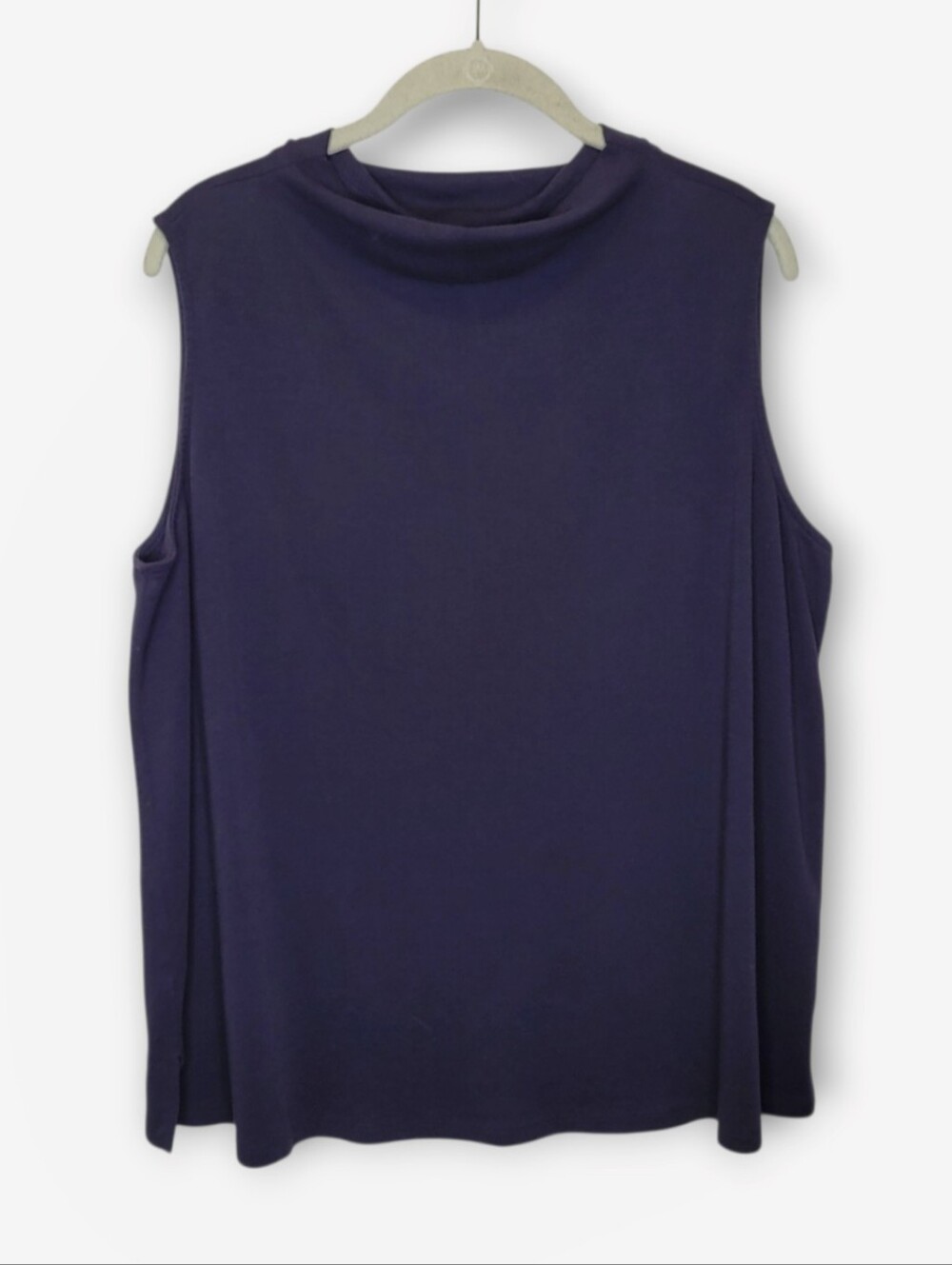 Eileen Fisher Sleeveless Funnelneck Aline Top 1X Navy Blue Organic Cotton